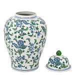 Ваза с крышкой и зелено-голубым цветочным узором на белом фоне Blue & White Ornament варинант исполнения - 2 | Loft Concept в Саратове