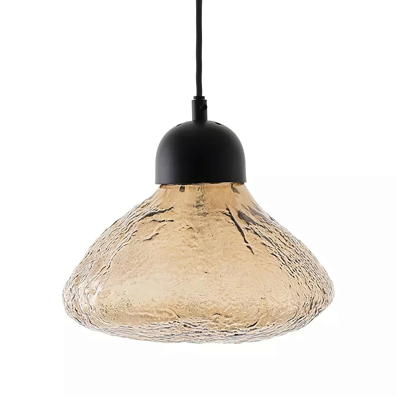 Подвесной светильник с янтарным фактурным плафоном Lamp with Frozen Glass Effect Янтарный Черный Подвесной светильник с янтарным фактурным плафоном Lamp with Frozen Glass Effect Янтарный Черный в Саратове | Loft Concept
