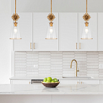 Подвесной светильник золотого цвета с колоколообразным стеклянным плафоном и декоративным элементом Elstead Lighting варинант исполнения - 9 | Loft Concept в Саратове