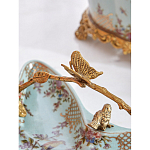 Блюдо из голубого фарфора с бронзовой ручкой в виде ветки Blue Garden варинант исполнения - 5 | Loft Concept в Саратове