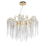 Люстра золотого цвета с декоративными ветками и длинными прозрачными стеклянными подвесами в форме сосулек Droplet Chandelier варинант исполнения - 2 | Loft Concept в Саратове