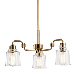 Люстра цвета латунь с 3-мя прозрачными стеклянными плафонами Kichler варинант исполнения - 1 | Loft Concept в Саратове