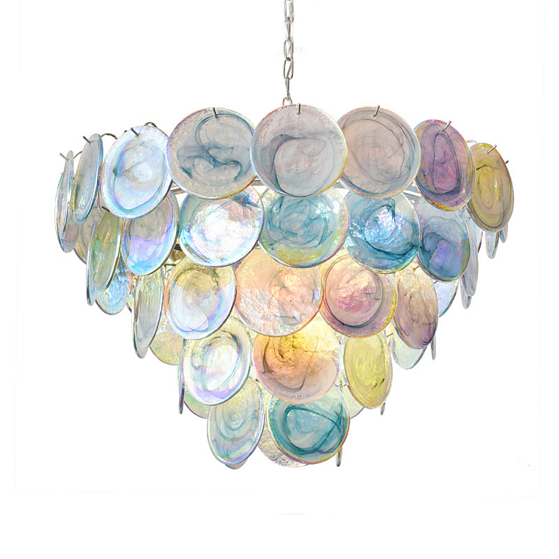 Люстра с каскадом из круглых разноцветных стеклянных дисков Mother of Pearl Iridescence Мульти Хром в Саратове | Loft Concept 