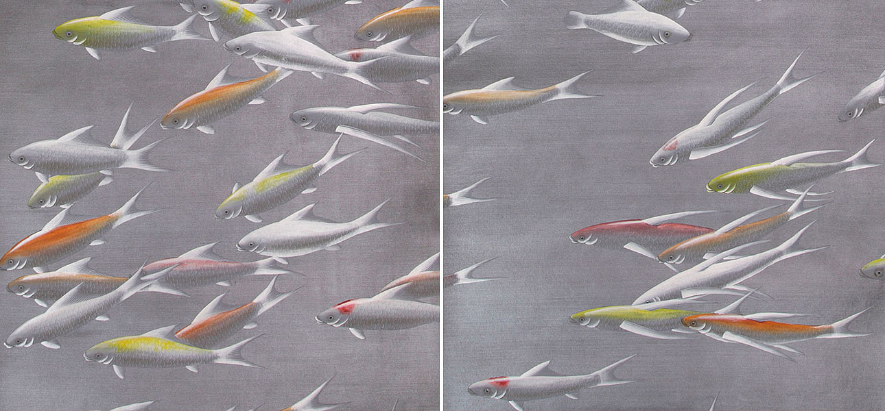 Обои ручная роспись Fishes Koi on Flash metallic Xuan paper Обои ручная роспись Fishes Koi on Flash metallic Xuan paper - Loft-Concept в Саратове