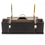 Настольный письменный набор из бежевого мрамора с часами и гербом Marble Accessory варинант исполнения - 3 | Loft Concept в Саратове