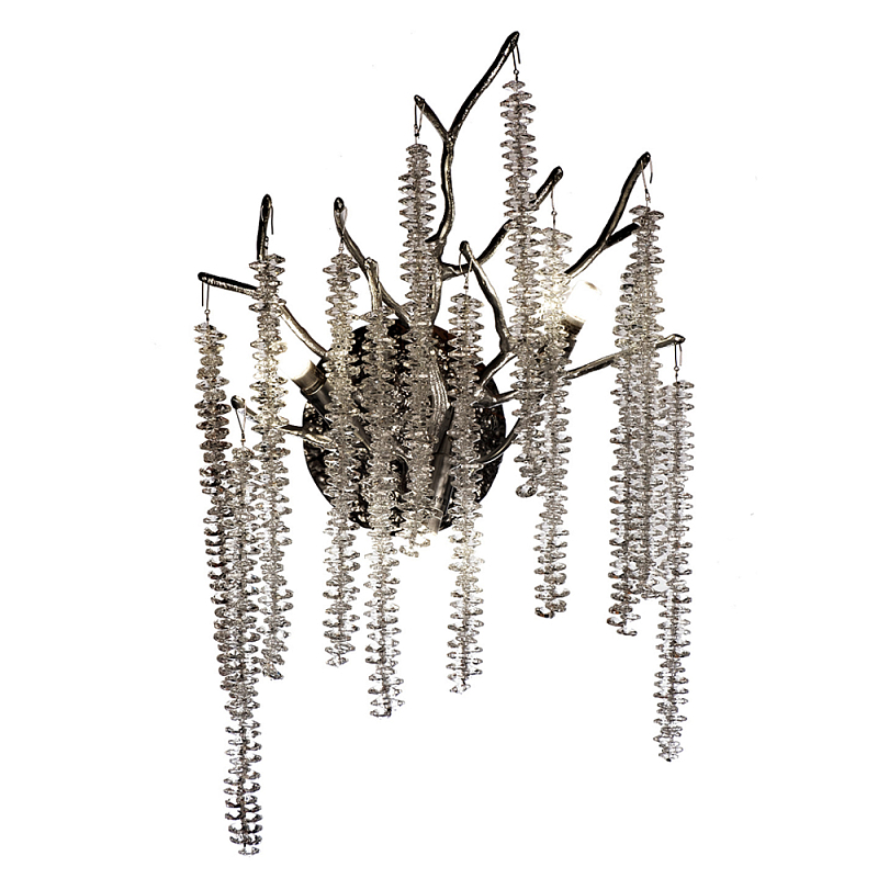 Бра на ветвистым серебрянном каркасе со стеклянными подвесами Raceme Серебряный Прозрачное Стекло в Саратове | Loft Concept 