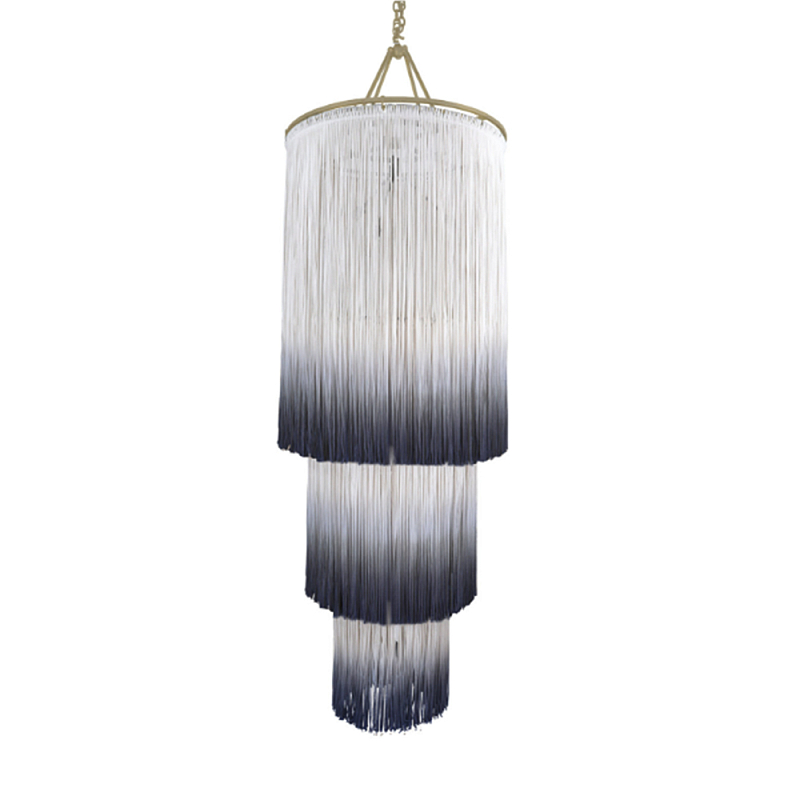 Люстра круглая трехъярусная из бахромы Indigo Gradient Braided Fringe Синий Белый Люстра круглая трехъярусная из бахромы Indigo Gradient Braided Fringe Синий Белый в Саратове | Loft Concept