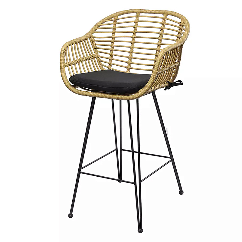 Стул полубарный с ротанговым плетением Half Bar Chair with Wicker Черный Бежевый в Саратове | Loft Concept 