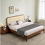 Кровать двуспальная с каркасом из дерева и мягким изголовьем Moon Walnut Bed варинант исполнения - 8 | Loft Concept в Саратове