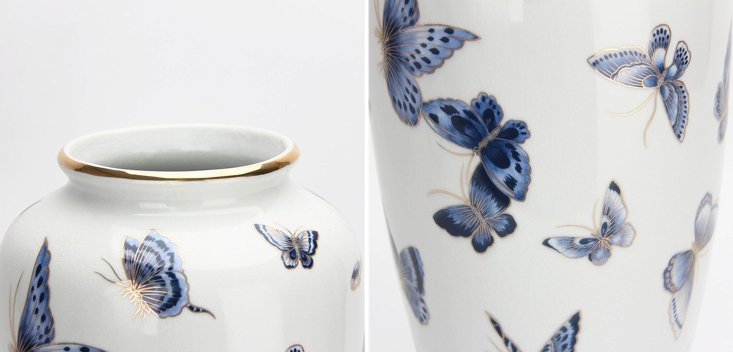 Ваза Porcelain Butterfly Blue and Gold Vase Ваза Porcelain Butterfly Blue and Gold Vase - Loft-Concept в Саратове