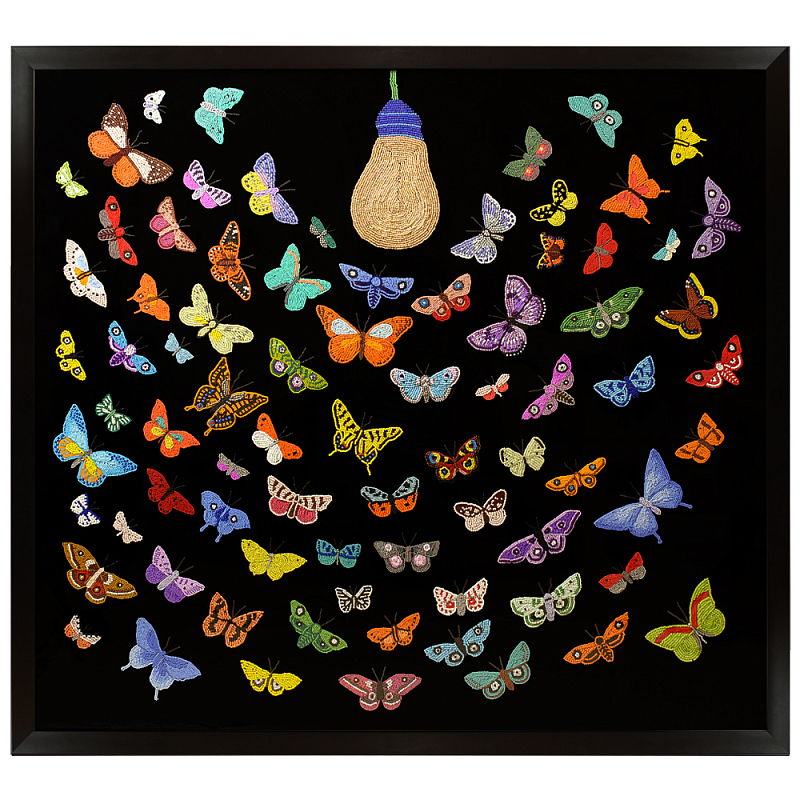 Картина ручная вышивка бисером Бабочки Butterflies and Light Bulb Черный Мульти Картина ручная вышивка бисером Бабочки Butterflies and Light Bulb Черный Мульти в Саратове | Loft Concept