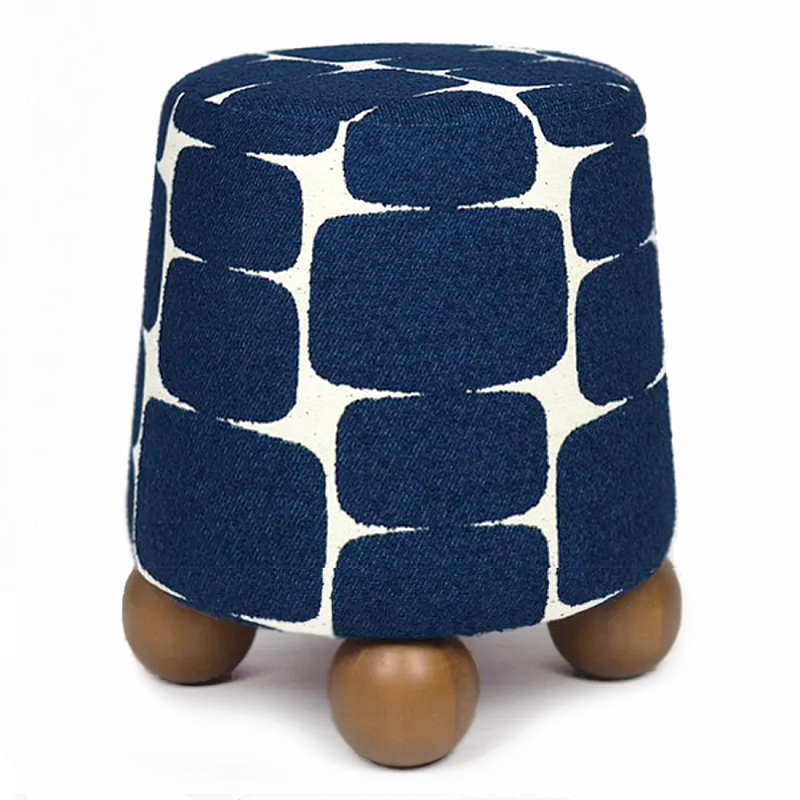 Пуф Wakonda с Круглыми  ножками Синий орнамент  Белый Темно-синий Коричневый в Саратове | Loft Concept 