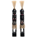 Комплект из 2-х деревянных статуэток Asmat Straw Headdress Statuettes Black Turquoise варинант исполнения - 5 | Loft Concept в Саратове