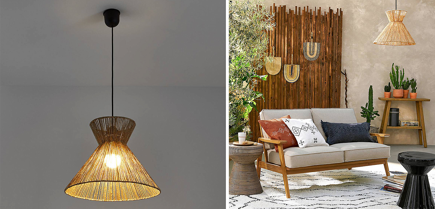 Подвесной светильник Signe Wicker Hemp Beige Horn Подвесной светильник Signe Wicker Hemp Beige Horn - Loft-Concept в Саратове