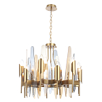 Люстра с вертикальными стеклянными элементами и металлическим каркасом цвета Латунь Vertical Glass варинант исполнения - 1 | Loft Concept в Саратове