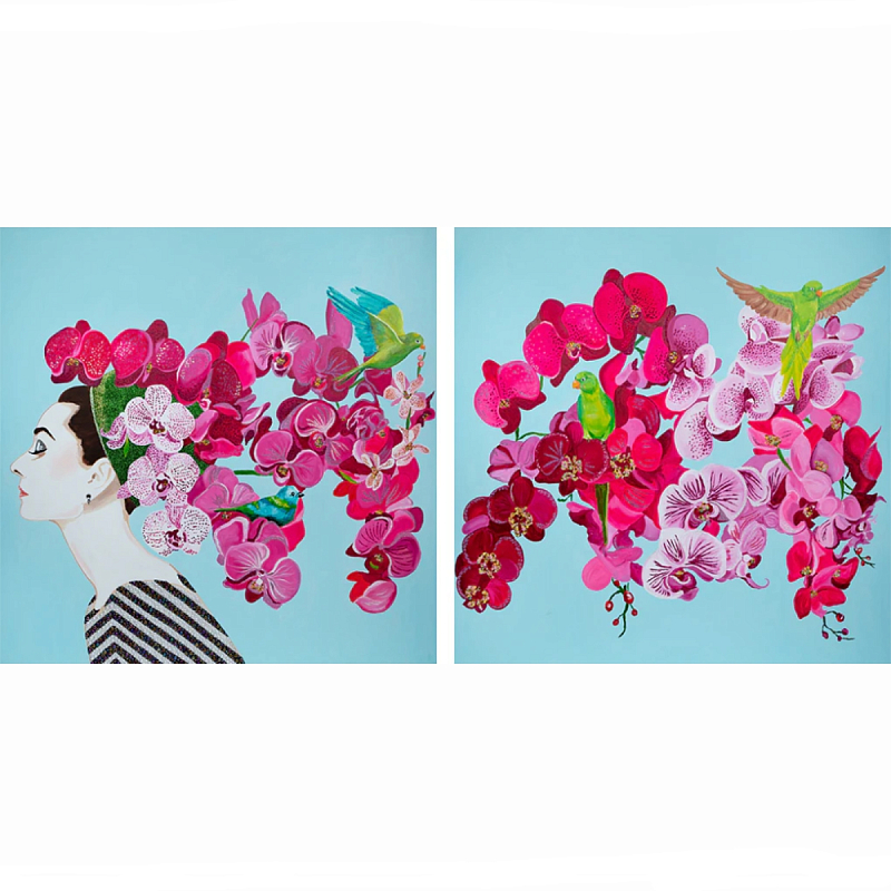 Картина Audrey Diptych With Orchids and Parrots Мульти Картина Audrey Diptych With Orchids and Parrots Мульти в Саратове | Loft Concept