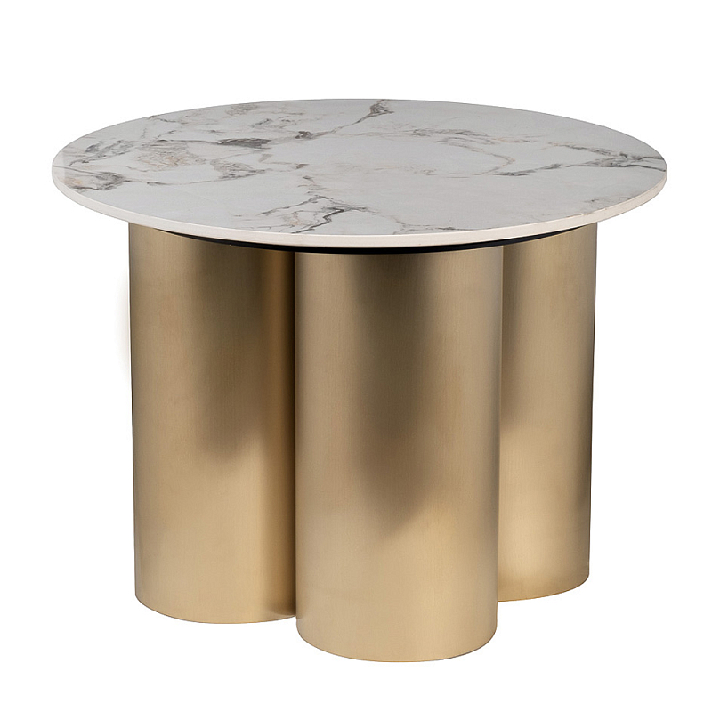 Стол журнальный круглый керамогранит белый Keramos Белый Золотой в Саратове | Loft Concept 
