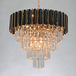 Люстра из черного металла с многоярусными подвесками из прозрачного хрусталя на золотой цепи Empire Black Chandelier Crystal варинант исполнения - 3 | Loft Concept в Саратове