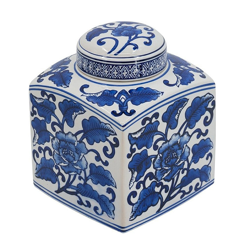 Ваза с крышкой в китайском стиле Oriental Blue & White Ornament Vases Синий Белый в Саратове | Loft Concept 