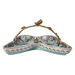 Блюдо из голубого фарфора с бронзовой ручкой в виде ветки Blue Garden варинант исполнения - 2 | Loft Concept в Саратове