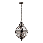 Подвесной светильник с прозрачным стеклянным плафоном в форме шара цвета никеля в индустриальном стиле на цепи 3 лампы Feiss варинант исполнения - 2 | Loft Concept в Саратове