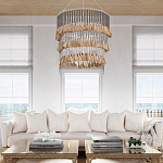 Люстра трехъярусная с декором из круглых деревянных бусин с кисточками Gray Brown Wooden Beads Chandelier варинант исполнения - 5 | Loft Concept в Саратове