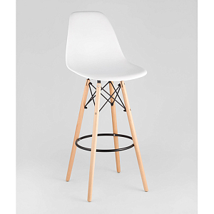 Пластиковый барный стул на ножках из массива бука Eames White