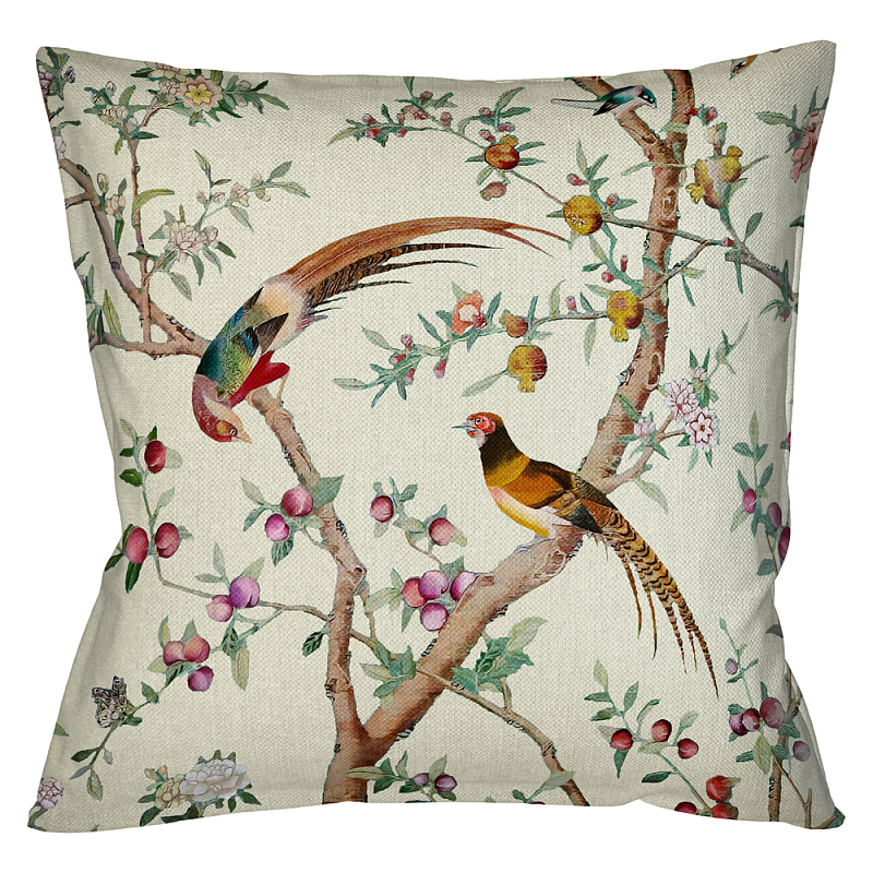 Подушка декоративная с изображением птиц в саду Beige Chinoiserie Birds in the Peach Orchard Cushion Мульти Бежевый Подушка декоративная с изображением птиц в саду Beige Chinoiserie Birds in the Peach Orchard Cushion Мульти Бежевый в Саратове | Loft Concept