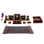 Настольный письменный набор с часами из природного камня обсидиана Royal Set варинант исполнения - 1 | Loft Concept в Саратове