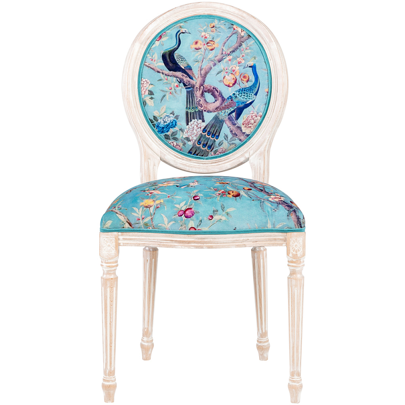 Стул из массива бука с изображением птиц и цветов Turquoise Beige Chinoiserie Garden Chair Мульти Бирюзовый Бежевый Стул из массива бука с изображением птиц и цветов Turquoise Beige Chinoiserie Garden Chair Мульти Бирюзовый Бежевый в Саратове | Loft Concept