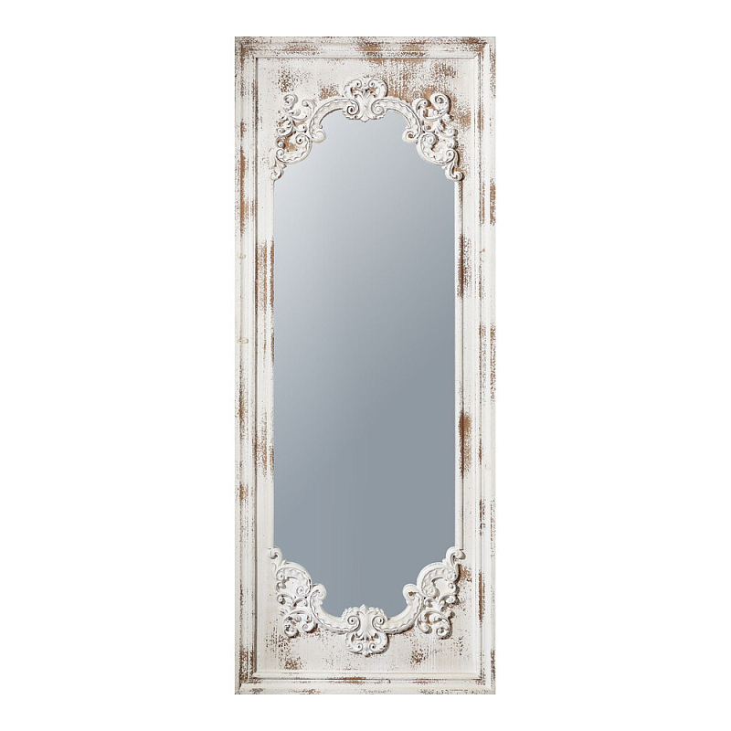 Зеркало настенное с деревянной рамой в винтажном исполнении Palace Baroque Белый Бежевый в Саратове | Loft Concept 