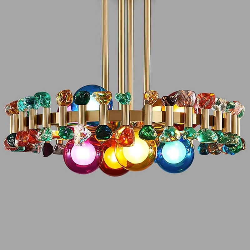 Люстра круглая золотистая с цветными плафонами Colorful Ball Candy Crystal Золотой Мульти Люстра круглая золотистая с цветными плафонами Colorful Ball Candy Crystal Золотой Мульти в Саратове | Loft Concept