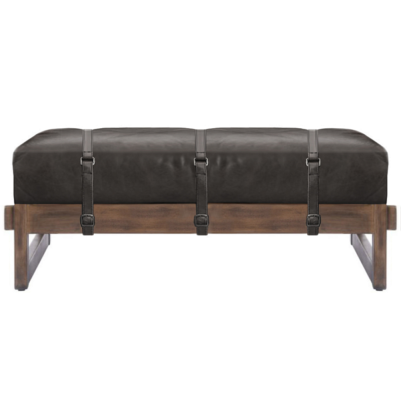 Банкетка Duncan винтажная черная кожа Черный Коричневый в Саратове | Loft Concept 