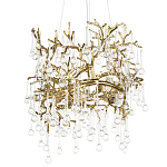 Подвесная люстра в виде ветвей деревьев золотого цвета с прозрачными подвесками-каплями 8 и 14 ламп Droplet Chandelier варинант исполнения - 1 | Loft Concept в Саратове