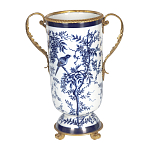 Ваза с бронзовыми ручками и синим цветочным узором Blue & White Ornament варинант исполнения - 1 | Loft Concept в Саратове