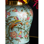 Ваза округлой формы из фарфора с рисунком и бронзовой крышкой Turquoise Blooming Garden варинант исполнения - 3 | Loft Concept в Саратове