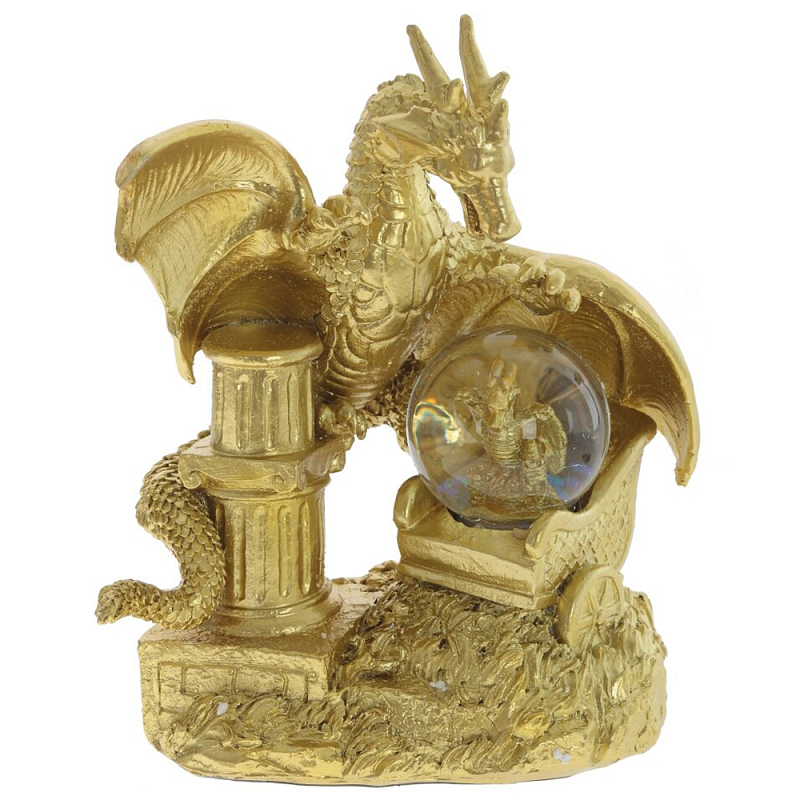 Декоративная статуэтка Дракон и стеклянный шар Dragon and Glass Ball Gold Золотой Прозрачное Стекло в Саратове | Loft Concept 