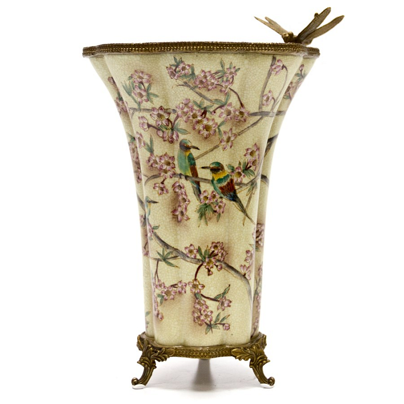 Фарфоровая ваза Vase Birds in Sakura Бежевый Бронза Фарфоровая ваза Vase Birds in Sakura Бежевый Бронза в Саратове | Loft Concept