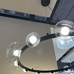 Люстра подвесная круглая с 12-ю прозрачными куполообразными плафонами и черным металлическим основанием Flos Wireline Lighting варинант исполнения - 6 | Loft Concept в Саратове