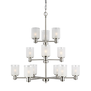 Люстра двухъярусная цвета никель с 12-ю матовыми цилиндрическими стеклянными плафонами Generation Lighting