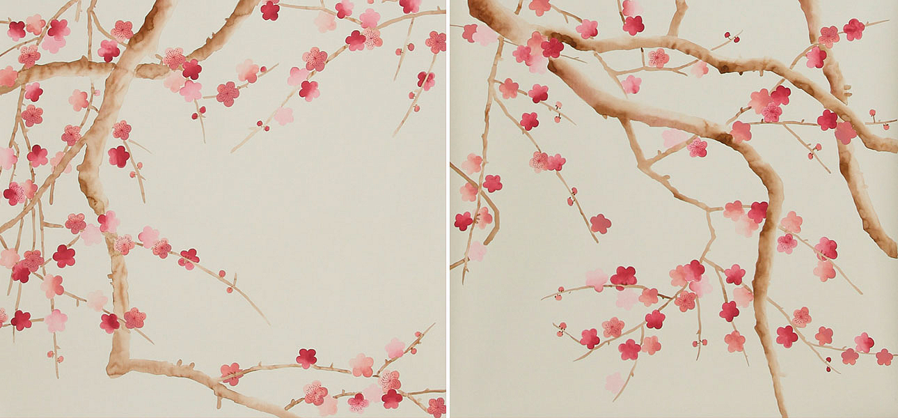 Обои ручная роспись Plum Blossom Blossom on Satin Grey dyed silk Обои ручная роспись Plum Blossom Blossom on Satin Grey dyed silk - Loft-Concept в Саратове