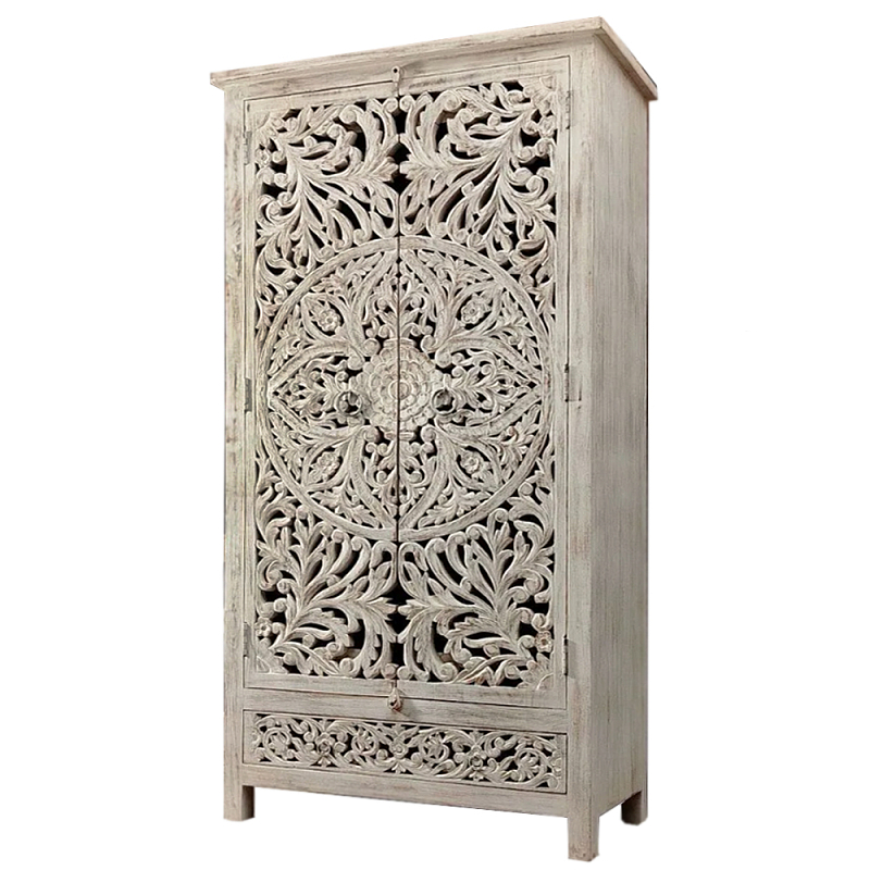 Шкаф с орнаментом ручная резьба из дерева Indian Antique Furniture Серый Шкаф с орнаментом ручная резьба из дерева Indian Antique Furniture Серый в Саратове | Loft Concept