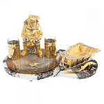 Икорница со стопками с декором "Рыбак с санями" с гравировкой на подставке из натуральных камней Агат Мрамор Decorative Cavair Dishes варинант исполнения - 1 | Loft Concept в Саратове