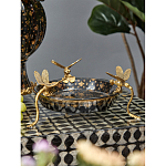 Блюдо черного цвета из фрафора на бронзовых ножках в виде стрекоз Eden Garden варинант исполнения - 3 | Loft Concept в Саратове