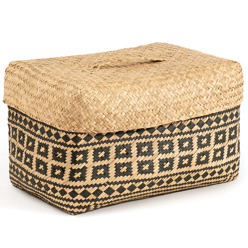 Корзина с крышкой Taji Wicker Basket Бежевый Черный Корзина с крышкой Taji Wicker Basket Бежевый Черный в Саратове | Loft Concept