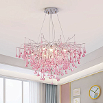 Люстра серебрянная с розовыми стеклянными подвесками в форме капель FAIRYTREE Light варинант исполнения - 1 | Loft Concept в Саратове