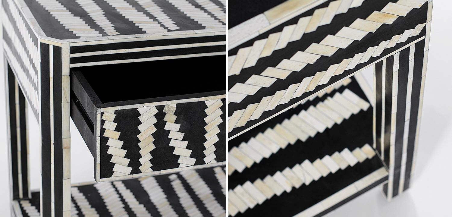 Тумбочка Black&white Indian Bone Inlay nightstand Тумбочка Black&white Indian Bone Inlay nightstand - Loft-Concept в Саратове
