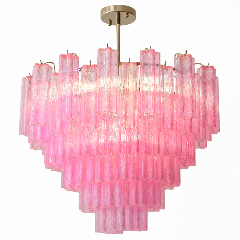 Элитная Люстра Textured Glass Pink Chandelier Ярко Розовое стекло Розовый Золотой в Саратове | Loft Concept 