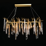 Люстра линейная золотого цвета с декоративными ветвями и длинными стеклянными подвесками в форме сосулек Droplet Chandelier варинант исполнения - 2 | Loft Concept в Саратове