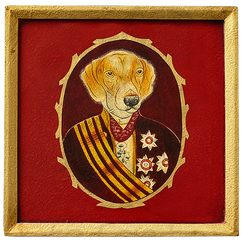 Картина в квадратной раме Chinoiserie Labrador Dog Red Portrait Красный Золотой Мульти Картина в квадратной раме Chinoiserie Labrador Dog Red Portrait Красный Золотой Мульти в Саратове | Loft Concept